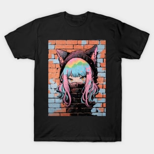 Kawaii Aesthetic Colorful Nekomimi Anime Cat Girl Graffiti Art Style T-Shirt